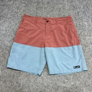 Pelagic Shorts Mens 38 Red Blue Deep Sea Hybrid 10" Stretch Quick‎ Dry Beach